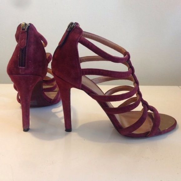 Coach Burgundy Suede Strappy Heels - Picture 1 of 7